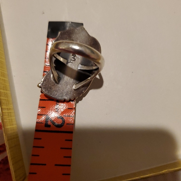 Native Am. Turquoise Coral 10Kt Gold Silver ring - Picture 3 of 7